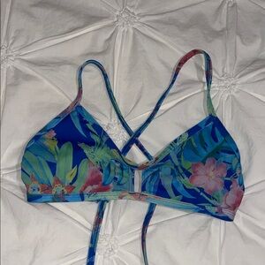 Jolyn Clothing Blue Tropical Floral Crisscross Bikini Top